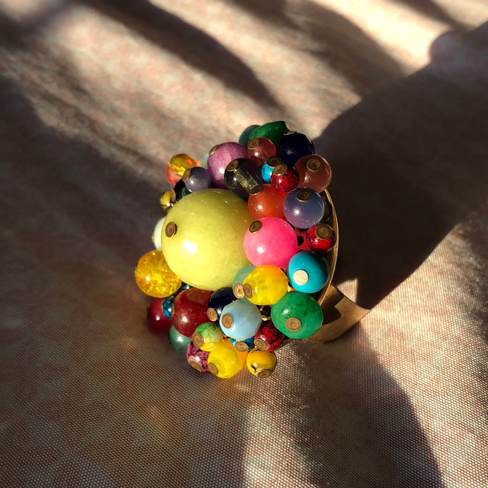 Semiprecious and Glass Bead Cluster Ring